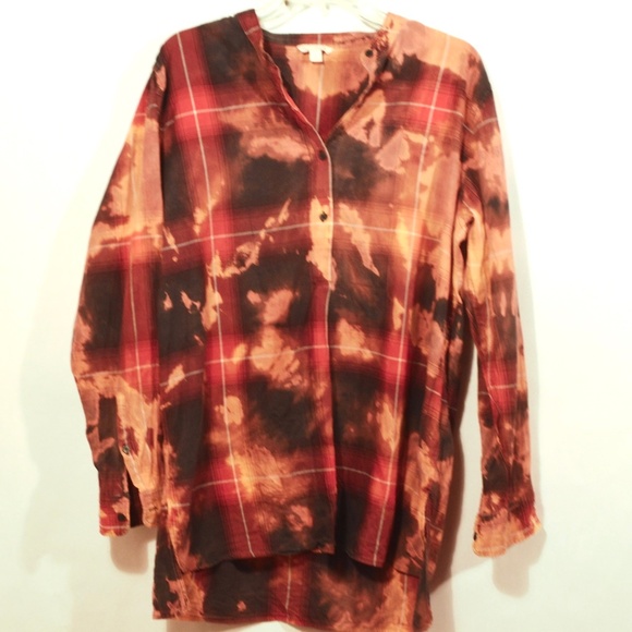 GAP Tops - GAP X CUSTOM Plaid Red Shirt Acid Wash Large Top